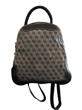 Vintage Dooney & Bourke DB Monogram Backpack Black Leather Trim Mini Backpack